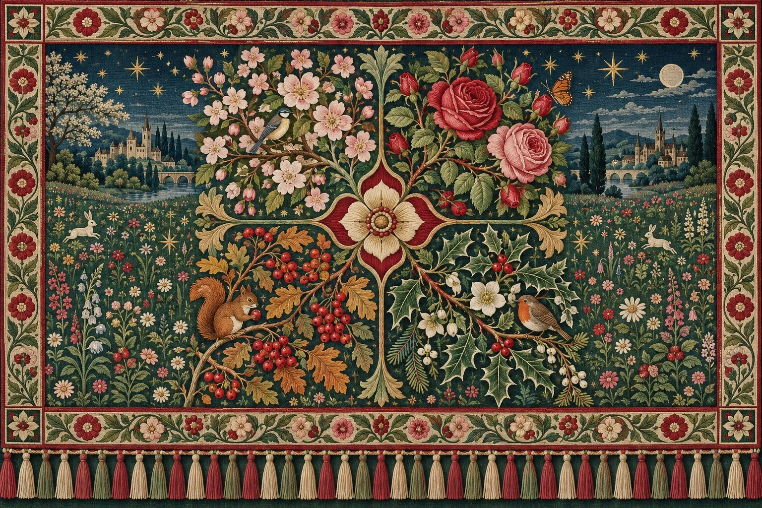 Garden of Four Seasons, flowers and landscapes woven into quarters